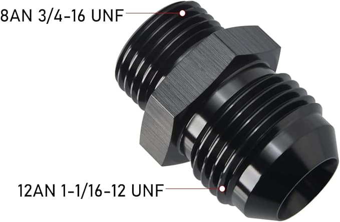 12AN Male Flare to 8AN 8 ORB O-ring Boss Fuel Rail Adapter Fitting Aluminum Black
