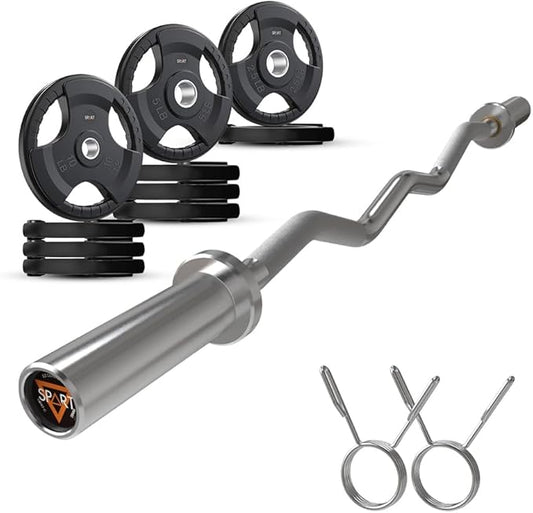 Olympic EZ Curl Bar, 47INCH/4FT Strength Training Curling Bar with Knurled Grip, Chrome Finish, Copper Sleeve Barbell for 2-inch Weight Plates, 500 LBS Capacity