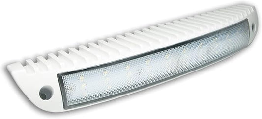 Raycharm 12.2" RV & Boat Low-Profile LED Porch Light Fixture, 40° Down Angle Focused Flood Beam, 6000K Cool-White, High Light-Output Low Ampere, Wateproof White Finish, 12V/24V, 1-Pack