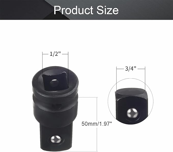 Utoolmart 1/2 Inch Drive (F) x 3/4 Inch (M) Impact Socket Reducer for Ratchet Wrenches, Female to Male, Cr-Mo