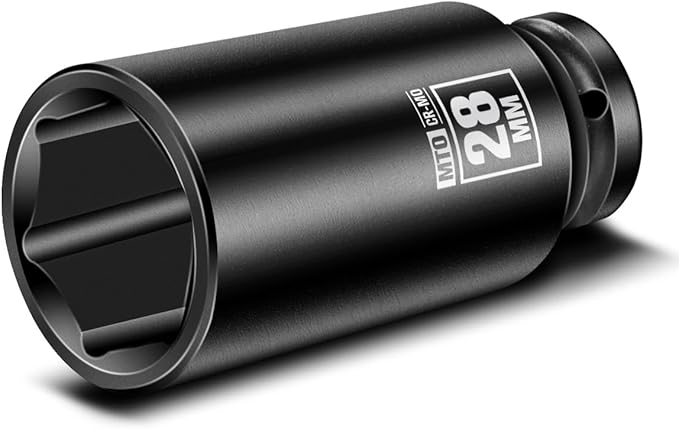 MTO 1/2" Drive 28mm Deep Impact Socket, 6 Pt. Metric Socket, CR-MO Steel & Anti-Corrosion Coating for Heavy-Duty Use
