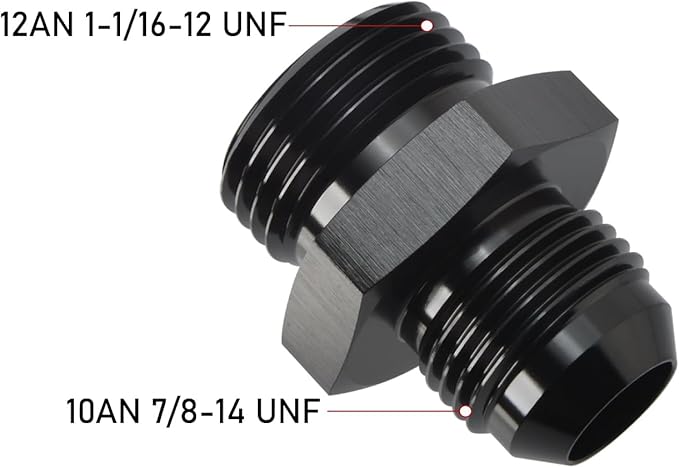10AN Male Flare to 12AN ORB O-ring Boss Fuel Pump Rail Adapter Fitting Aluminum Black, Pack of 2