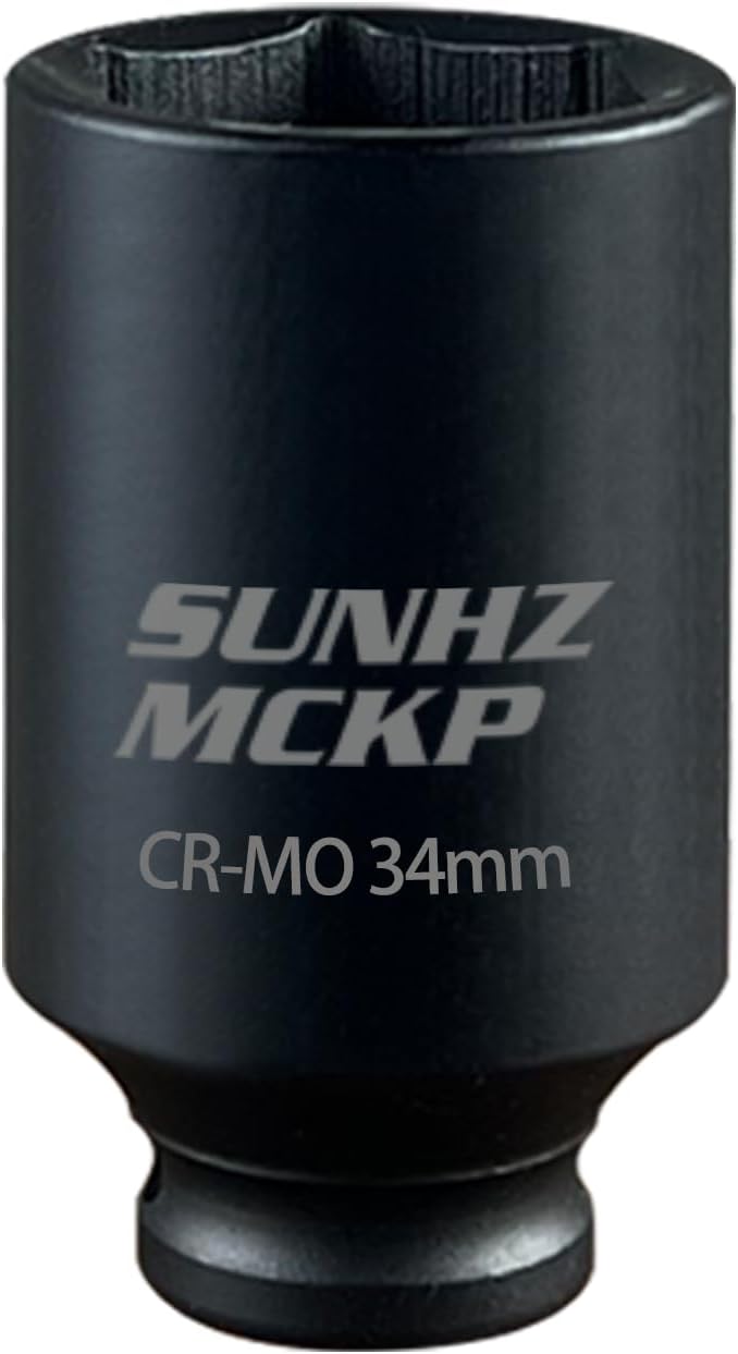 SUNHZMCKP 1/2 Inch Drive Impact Socket - Metric 34 mm Deep 6 Point CR-MO Axle Nut Impact Grade for Easy Removal
