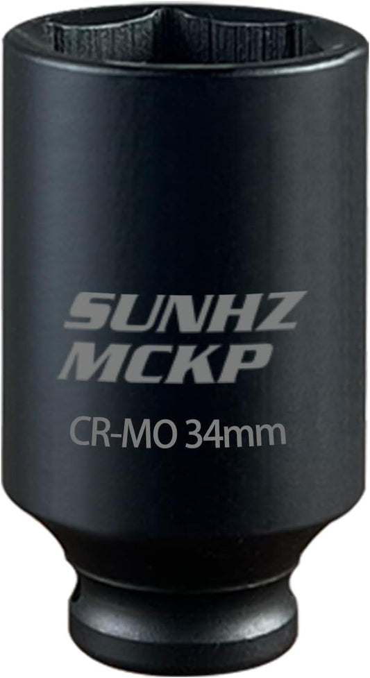 SUNHZMCKP 1/2 Inch Drive Impact Socket - Metric 34 mm Deep 6 Point CR-MO Axle Nut Impact Grade for Easy Removal