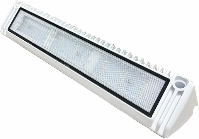 RV LED Porch Exterior Utility Lights, 13 inch Down Angle Flood Beam Awning Light, 3000K Warm-White 12V/24V DC 2700 Lumen, White Finish Aluminum Housing, for RVs Trailers Campers, 1 Pack