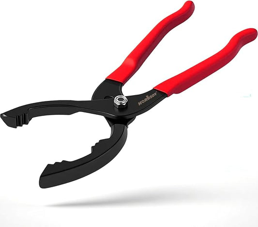 HORUSDY 12" Adjustable Oil Filter Pliers, Adjustable Oil Filter Wrench Removal Tool (Red)