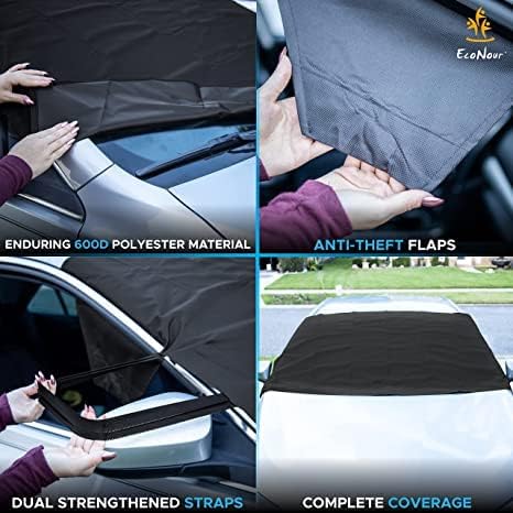 EcoNour Windshield Cover for Ice and Snow | Windshield Snow Cover with Side Mirror Cover & Wiper Protection | Oxford Fabric Winter Cover for Cars, SUVs, Trucks | Medium (69"x42")