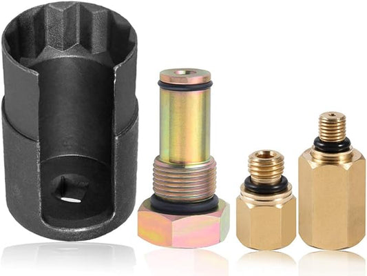 QISF 4Pcs/Set 6.0 IPR Valve Socket & High Pressure Oil Pump Air Test Fitting Tool + Oil Rail Adapters Leak Test Kit for 6.0L Powerstroke Diesel Engine