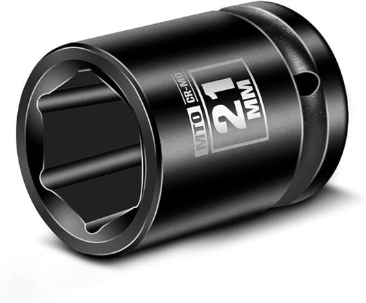 MTO 1/2" Drive 21mm Shallow Impact Socket, 6-Point Metric Socket, CR-MO Steel & Anti-Corrosion Coating for Tight Spaces and Heavy-Duty Tasks