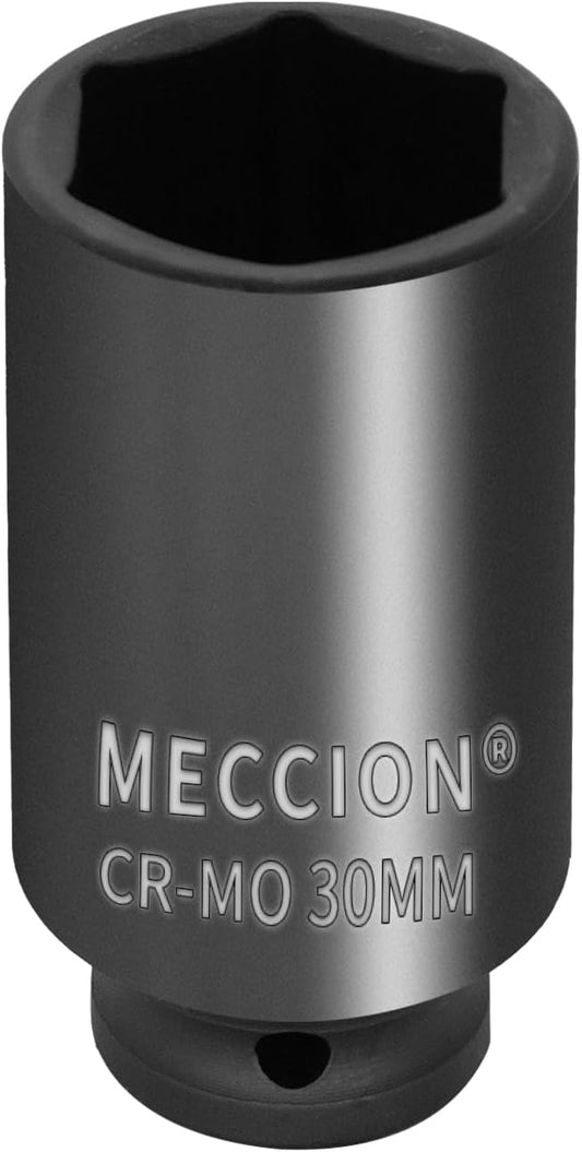 Meccion 1/2 Inch Drive Impact Socket 30mm Metric, 6 Point Cr-Mo Deep Impact Socket, 78mm Length