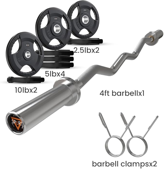 Olympic EZ Curl Bar, 47INCH/4FT Strength Training Curling Bar with Knurled Grip, Chrome Finish, Copper Sleeve Barbell for 2-inch Weight Plates, 500 LBS Capacity