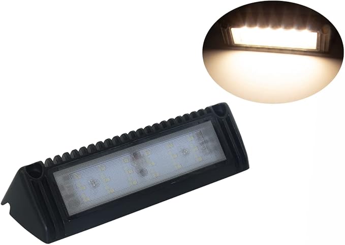 Raycharm 9" RV Camper Exterior LED Scene Light Fixture, 40° Down Angle Flood Beam, 3000K Warm-White, 12V/24V DC, High Lumen Output Low Current Draw, Aluminum Housing Black Finish, 1-Pack