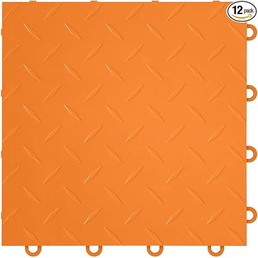 FlooringInc's Nitro 12"x12" Snap-Together Garage Flooring Tiles, Non-Slip Interlocking Plastic Floor Mat, Garage Organization & Storage, Diamond, Harley Orange, 12 Tiles, 12 Sq/Ft