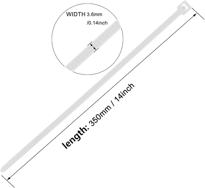 14 Inch Zip Ties White 1000 PCS, 40 Lbs- Heavy Duty Tensile Strength, Nylon PA66 UV Resistant Cable Ties for Indoor and Outdoor Use - Ideal for object bundling and fastening