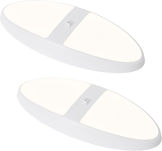 Facon 2-Pack 12V DC RV Ceiling Dome Light with On/Off Switch - 4000K Cool White, Large Oval Pancake RV Puck Light for RVs, Motorhomes, Campers & Boats, ETL Listed