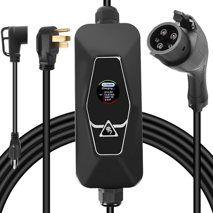 Level 2 EV Charger (WiFi, App, Plug and Play), 32 Amp, 240V Portable Electric Vehicle Charger for All J1772 EVs, Home & Outdoor Charging with NEMA 14-50(16 ft Plug)