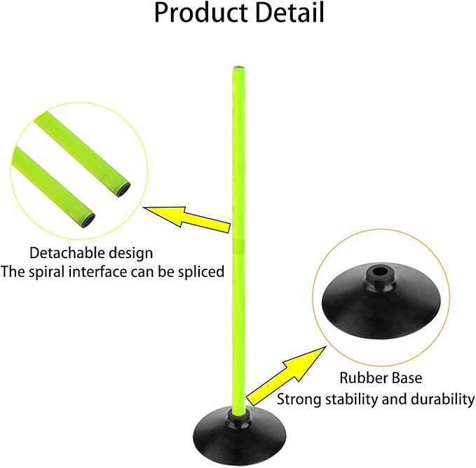 Fluorescent Green Soccer Agility Poles Set Detachable Sports Trainning Speed Pole Slalom Poles with Rubber Base Sport Traning Equipment