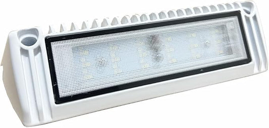 RV 9 Inch LED Exterior Lights, Work Scene Lighting Fixture, 12V/24V DC, 6000K Cool White, Down Angle Flood Beam, High Lumen Output for Truck Boat Trailer Campervan, White Finish, 1 Pack