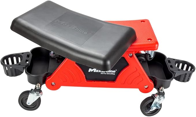 Maxshine Detailing Creeper Seat with Built-in Storage | 2-in-1 Modular Rolling Garage Stool with Tool Tray | Mechanic Shop Seat for Car Detailing, Polishing, Repairs & Auto Care
