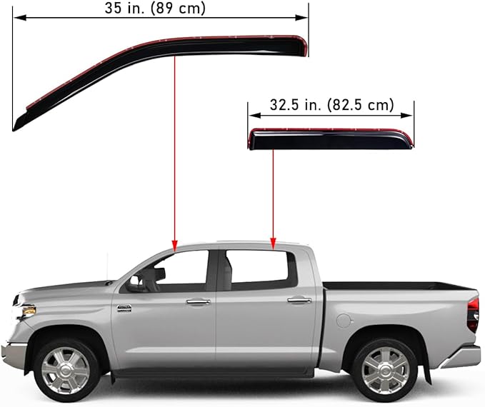 Lightronic Extra Durable Clip-on In-Channel Auto Vent Window Visor Rain Guards, Fits 2007-2021 Toyota Tundra CrewMax, SR5/Limited/1794 Edition/Platinum/TRD Pro (4-Door Extended Crew Cab), Smoke, 4-Pcs