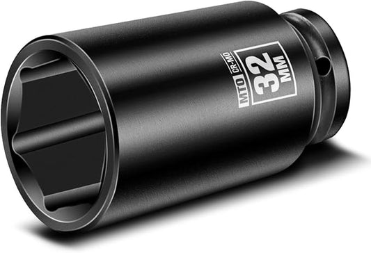 MTO 1/2" Drive 32mm Deep Impact Socket, 6 Pt. Metric Socket, CR-MO Steel & Anti-Corrosion Coating for Heavy-Duty Use