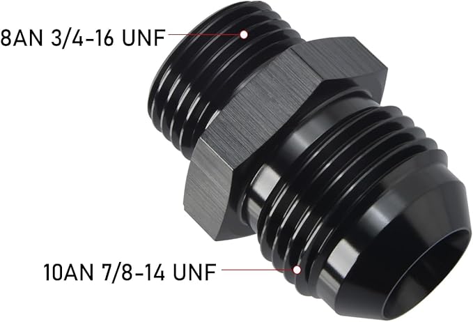 10AN Male Flare to 8AN ORB O-ring Boss Fuel Pump Rail Adapter Fitting Aluminum Black, Pack of 2