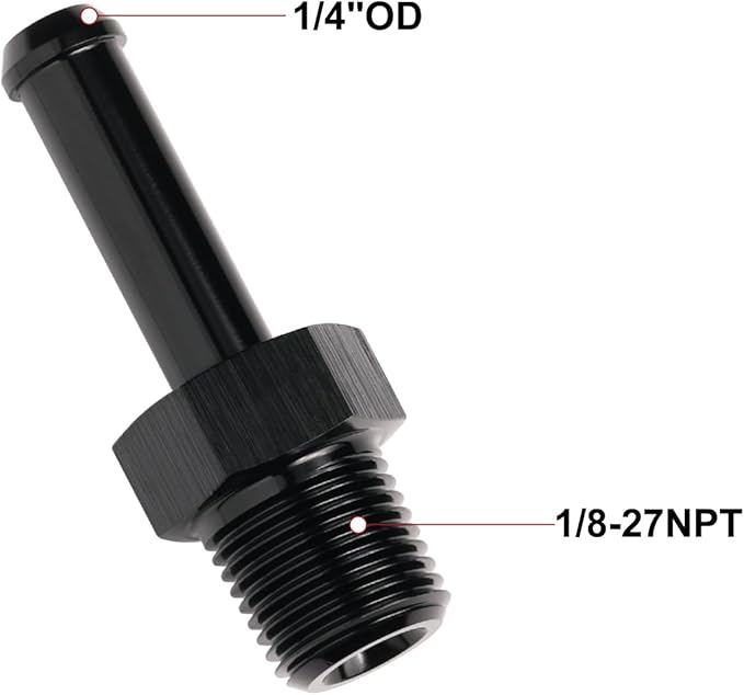 1/8 NPT Male to 1/4" Hose Barb Fitting Adapter Nipple Straight Aluminum Black