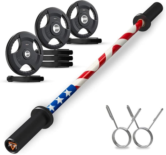 4FT Olympic Barbell Bar, 47Inch Straight Weight Bar with 2 Collars, Solid Olympic Bar with Bearings, 500Lbs Capacity Weightlifting Bar for Home Gym Strength Training, Suitable for 2 Inch Plates