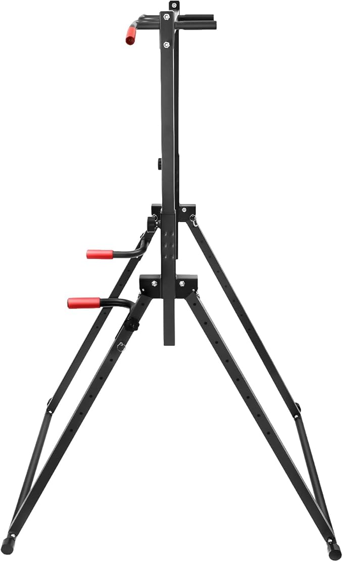Pull Up Station, Triangular Power Tower Foldable Pull Up Bar Station, Height Adjustable Multi-Function Tower Workout Dip Stand for Home Gym Strength Training Equipment