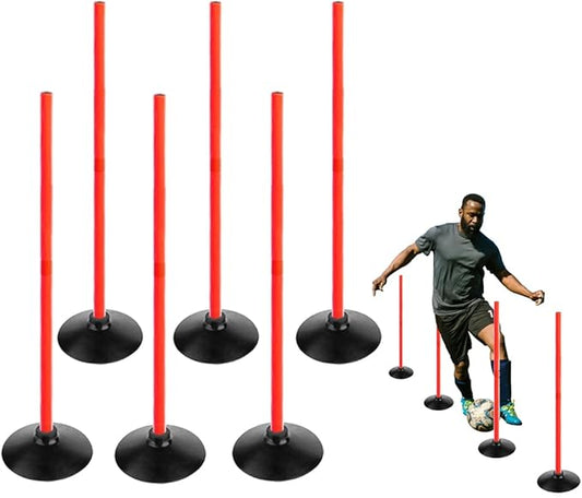 TNZMART 3.3FT Training Agility Poles Detachable Soccer Training Sticks Multi-Purpose Slalom Boundary Poles with Rubber Bases