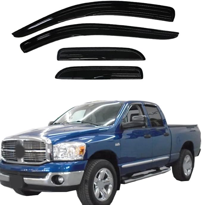 Smoke Window Visors Compatible with Dodge 2002-2008 Ram 1500/2003-2009 Ram 2500/3500 Quad Cab Sun Rain Guards Wind Deflectors 94623