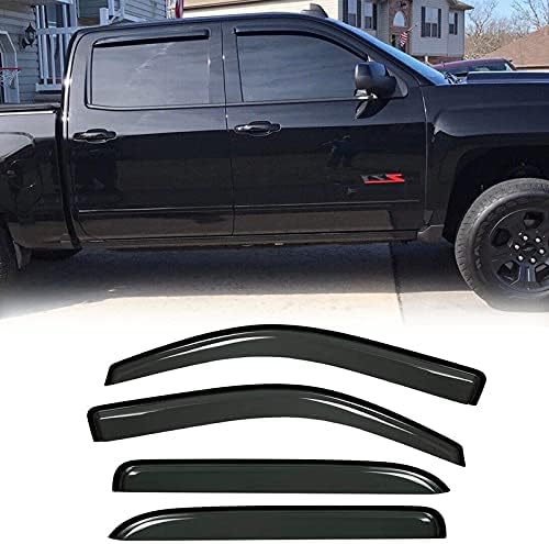 Side Window Wind Deflector, 4pcs Out-Channel Tape-On Rain Guards Set,Window Visor fits 2014-2018 Chevrolet Silverado/GMC Sierra 1500 Crew Cab and 2015-2018 2500HD-3500HD Crew Cab 94536