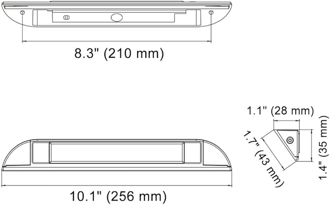 Raycharm 10" RV Camper LED Awning Porch Utility Light Fixture, 40° Down Angle Beam, 6000K Cool-White, 12V/24V DC, High Light-Output Low Ampere Draw, Aluminum Housing Black Finish, 2-Pack