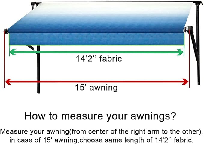 Suncode RV Awning Fabric Replacement Waterpoof Universal Outdoors Canopy for Camper,Trailer,and Motorhome Awning Replacement Premium Grade Vinyl RV Canopy Replacement 15'(Fabric 14'2") Blue Strip