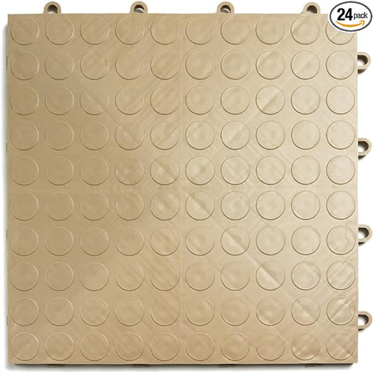 Big Floors GarageDeck Coin Pattern, Durable Copolymer Interlocking Modular Non-Slip Garage Flooring Tile (Beige, 24 Pack of 12 x 12" Tiles)
