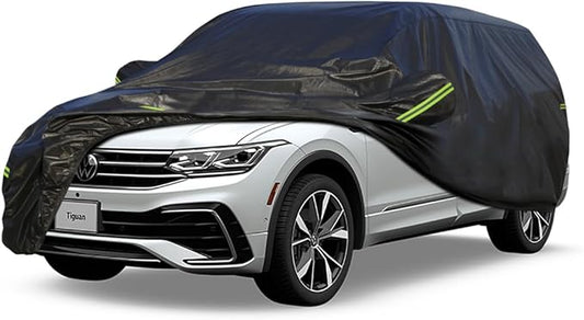 KouKou Waterproof SUV Car Cover Suitable for Volkswagen Tiguan 2020-2025, 7 Layers Windproof All Weather Waterproof Outdoor Cover Sun Rain UV Dust Snow Protection. Black