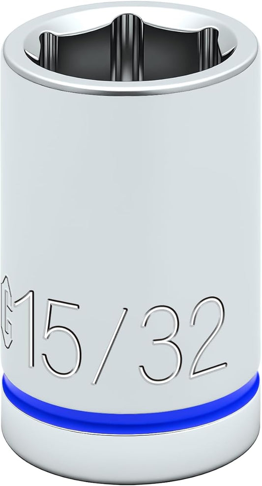 6-Point Shallow Impact Socket, 3/8-Inch Drive 15/32" Socket, CR-V Drive Socket for Auto Repairing and Household