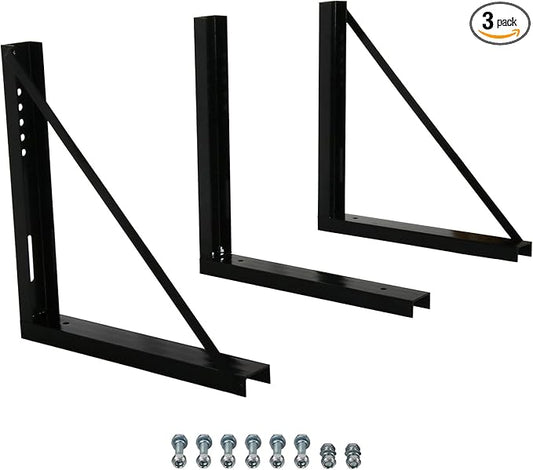 3 PCS 24 x 24 Inch Black Welded Structural Steel Mounting Brackets for Truck Trailer Underbody Tool Boxes with Screws Spacers and Sleeves