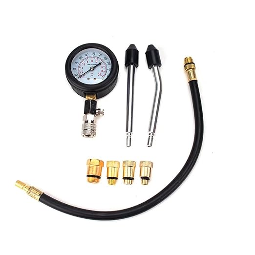 8PCS Compression Tester, Engine Compression Tester kit Professional Petrol Gas Engine Cylinder Pressure Gauge 0-300 PSI Automotive Tool for Motorcycle Car Truck (Plastic Black)