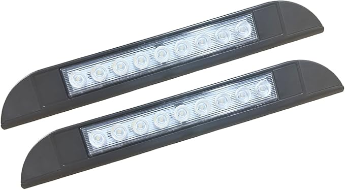 10 inch RV LED Awning Porch Light Fixture, 6000K Cool White High Lumen Output Low Current Draw 12V/24V DC, Down Angle Beam,Plastic Housing Black Finish, for Camper Truck Trailer, 2 Pack
