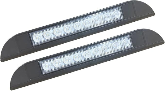 10 inch RV LED Awning Porch Light Fixture, 6000K Cool White High Lumen Output Low Current Draw 12V/24V DC, Down Angle Beam,Plastic Housing Black Finish, for Camper Truck Trailer, 2 Pack