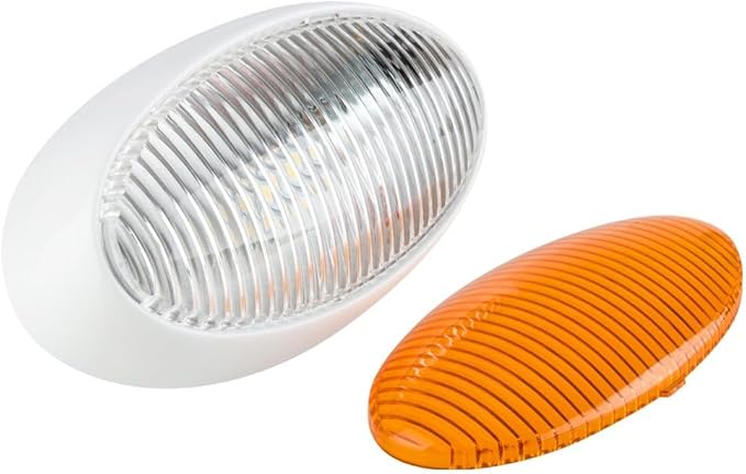 Lumitronics RV 12V LED Oval Porch Utility Light, Clear & Amber Lenses for Motorhomes, Campers, Trailers, 5th Wheels (White)