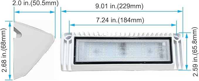 RV 9 Inch LED Exterior Lights, Work Scene Lighting Fixture, 12V/24V DC, 6000K Cool White, Down Angle Flood Beam, High Lumen Output for Truck Boat Trailer Campervan, White Finish, 1 Pack