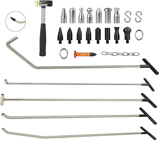 LadyRosian Dent Repair Rods Tools 27PCS Paintless Dent Repair Kits with Stainless Steel Taper Head Tools for Car Auto Body Dents Hail Damage Removal