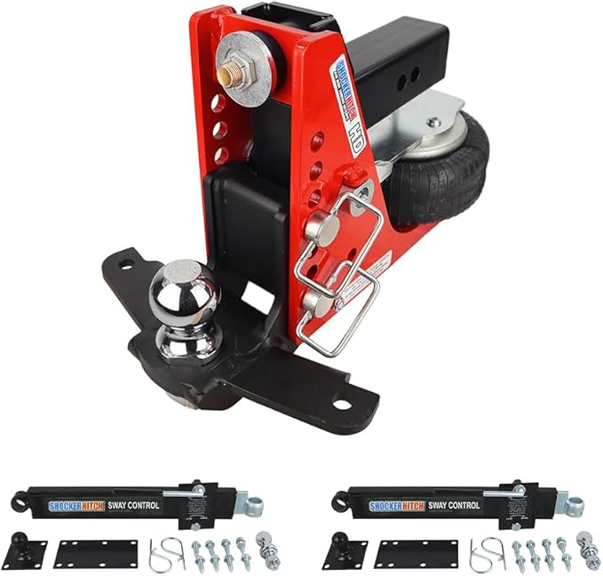 Shocker HD Air Ride Drop Hitch & Sway Control Towing Kit - Fits 2-1/2"Hitch Has 2-5/16"Ball, 20,000 lbs, Has 2 Sway Arm Bar Kits