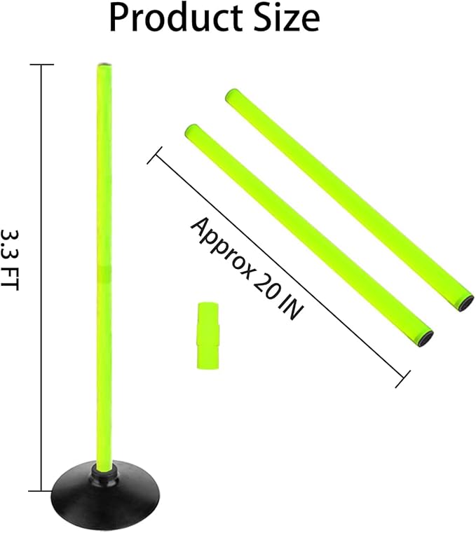 Fluorescent Green Soccer Agility Poles Set Detachable Sports Trainning Speed Pole Slalom Poles with Rubber Base Sport Traning Equipment
