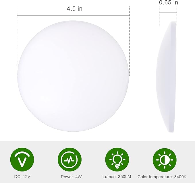 RV LED Ceiling Light,12v RV Lights Interior,4.5 inch Low Profile Puck Light for RV Interior, Camper, Trailer, Boat and Motorhome(Warm White 3400K, 6PCS)