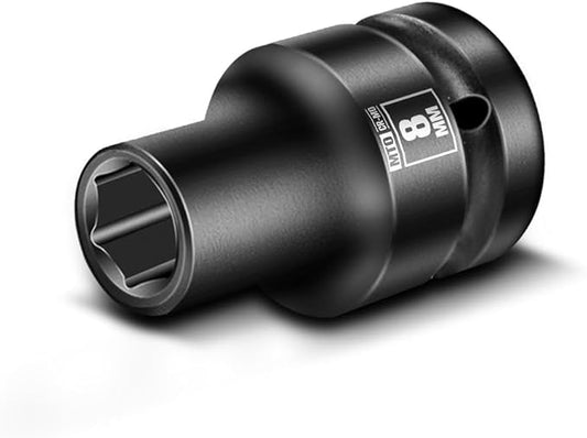 MTO 1/2" Drive 8mm Shallow Impact Socket, 6-Point Metric Socket, CR-MO Steel & Anti-Corrosion Coating for Tight Spaces and Heavy-Duty Tasks
