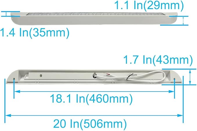 20 Inch RV LED Awning Porch Light Fixture, Down Angle Flood Beam Exterior Lights 6000K Cool White Low Current Draw 12V/24V DC, Plastic Housing White Finish, for Camper Truck Trailer, 2 Pack