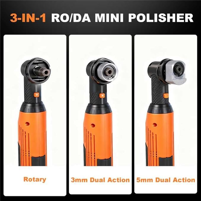 Protmex Cordless Mini Buffer Polisher - 1.2/1.6/2 Inch Car Polisher w/ 8 Variable Speed 2500-6000RPM - RO/DA Car Polishing Machine w/ 22 Pads - Small Polisher for Car Detailing Polishing Waxing, Short